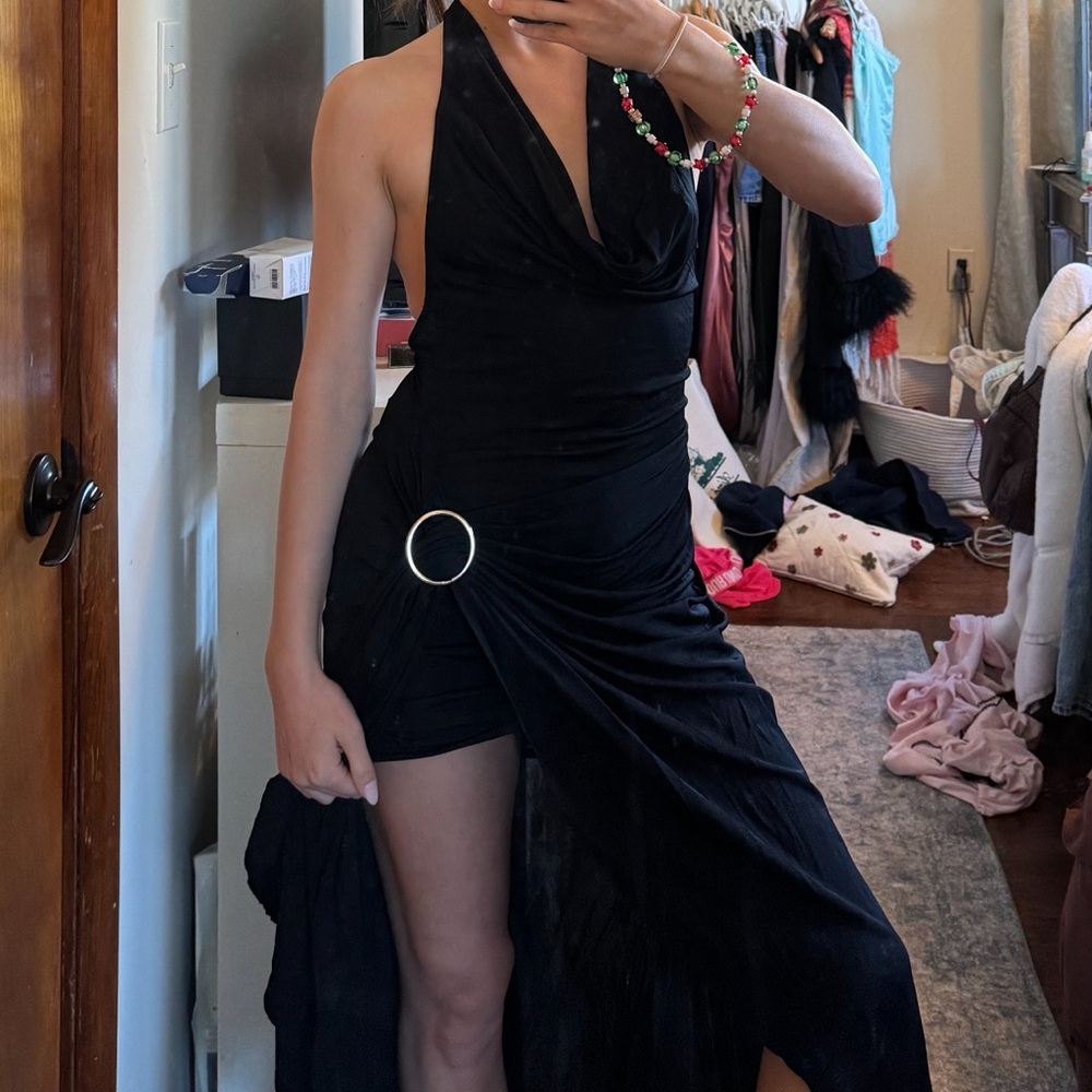 Zara black stretch summer halter dress